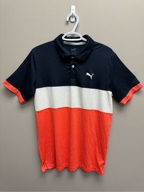 Puma Men’s Colorblock Polo Shirt - Navy/White/Orange